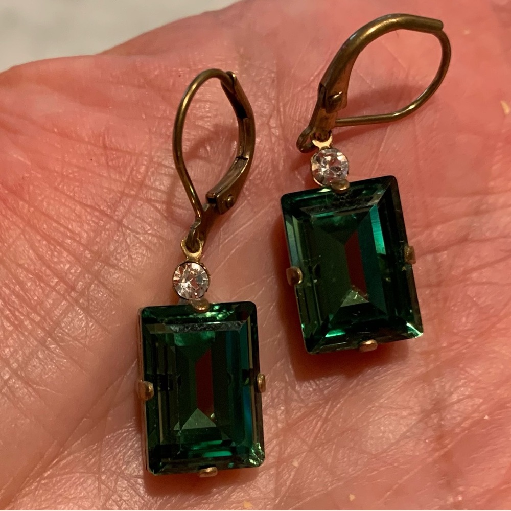 Beautiful Green Cut Glass Earrings